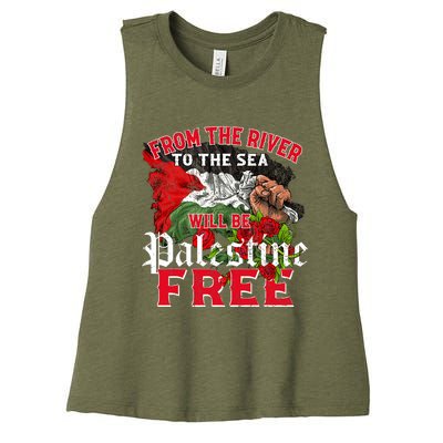 Free Palestine Arabic Support Palestine And Keffiyeh Palesti Women's Racerback Cropped Tank