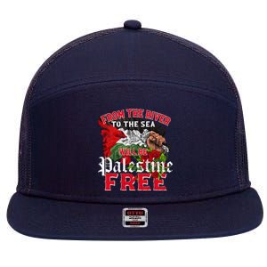 Free Palestine Arabic Support Palestine And Keffiyeh Palesti 7 Panel Mesh Trucker Snapback Hat