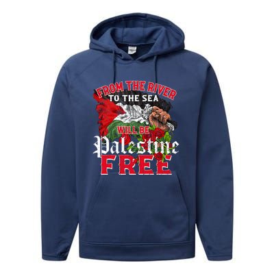 Free Palestine Arabic Support Palestine And Keffiyeh Palesti Performance Fleece Hoodie