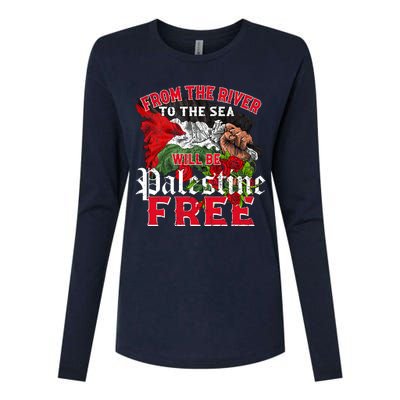 Free Palestine Arabic Support Palestine And Keffiyeh Palesti Womens Cotton Relaxed Long Sleeve T-Shirt