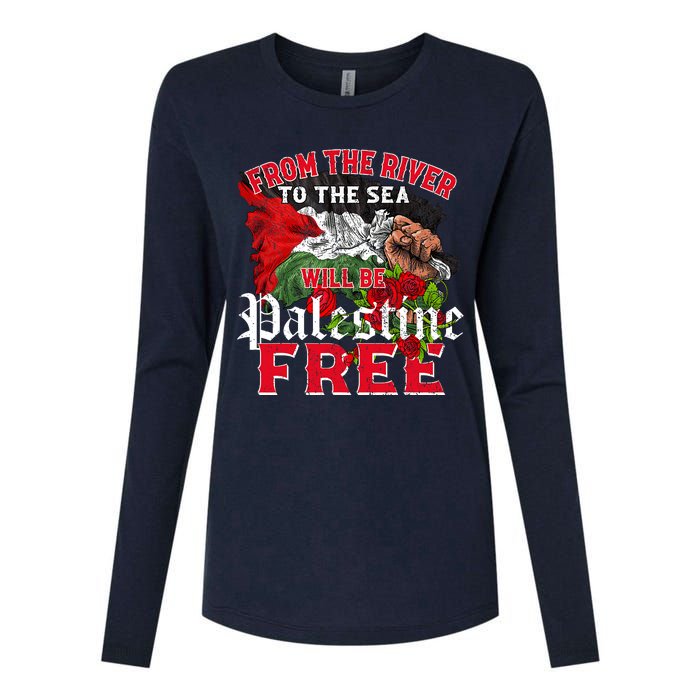 Free Palestine Arabic Support Palestine And Keffiyeh Palesti Womens Cotton Relaxed Long Sleeve T-Shirt