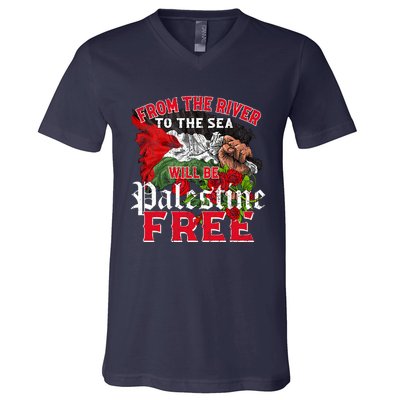 Free Palestine Arabic Support Palestine And Keffiyeh Palesti V-Neck T-Shirt