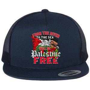 Free Palestine Arabic Support Palestine And Keffiyeh Palesti Flat Bill Trucker Hat