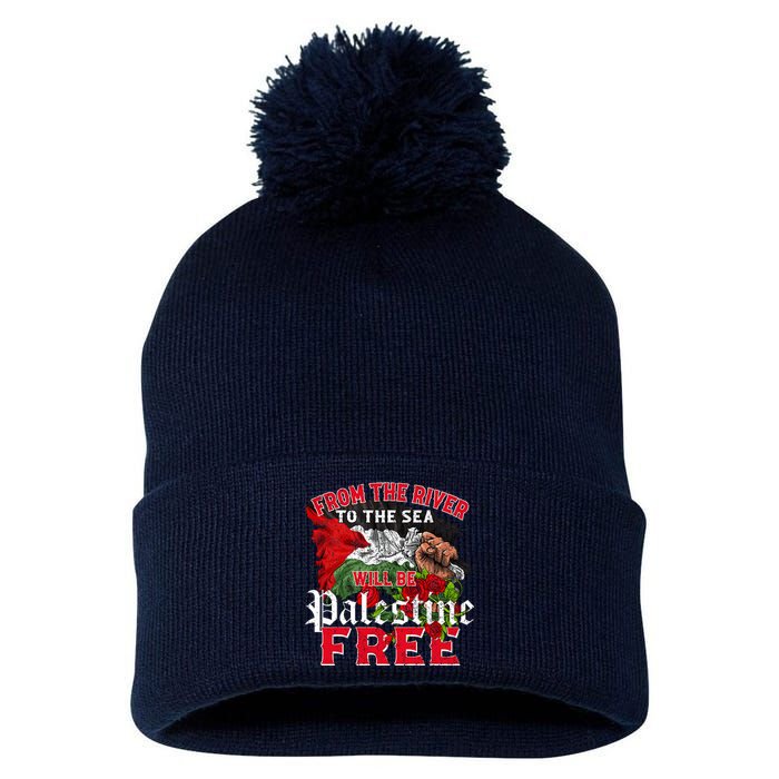 Free Palestine Arabic Support Palestine And Keffiyeh Palesti Pom Pom 12in Knit Beanie