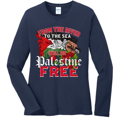 Free Palestine Arabic Support Palestine And Keffiyeh Palesti Ladies Long Sleeve Shirt