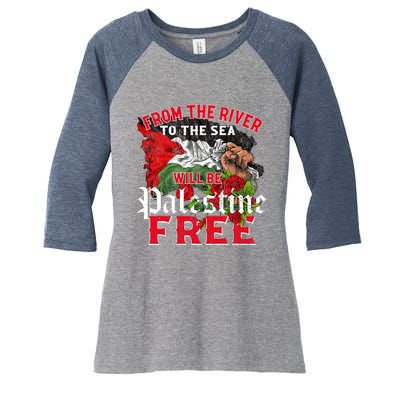 Free Palestine Arabic Support Palestine And Keffiyeh Palesti Women's Tri-Blend 3/4-Sleeve Raglan Shirt