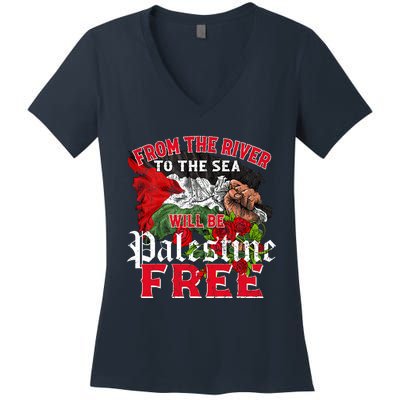 Free Palestine Arabic Support Palestine And Keffiyeh Palesti Women's V-Neck T-Shirt