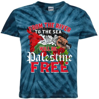 Free Palestine Arabic Support Palestine And Keffiyeh Palesti Kids Tie-Dye T-Shirt