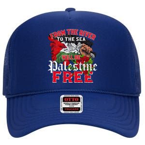 Free Palestine Arabic Support Palestine And Keffiyeh Palesti High Crown Mesh Back Trucker Hat