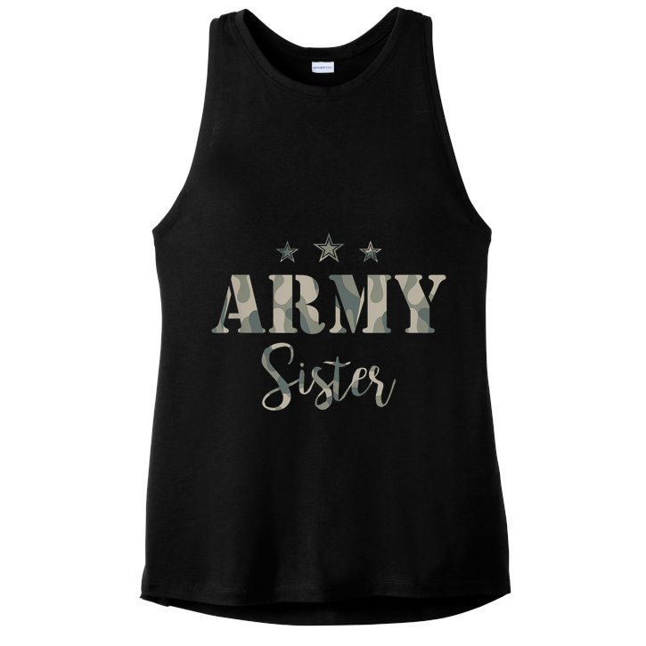 Funny Proud Army Sister Gift Camouflage Shirt Army Sister Gift Ladies PosiCharge Tri-Blend Wicking Tank