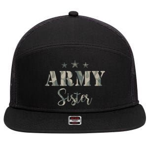 Funny Proud Army Sister Gift Camouflage Shirt Army Sister Gift 7 Panel Mesh Trucker Snapback Hat