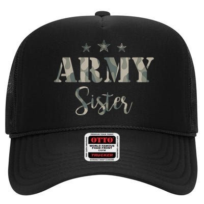 Funny Proud Army Sister Gift Camouflage Shirt Army Sister Gift High Crown Mesh Back Trucker Hat