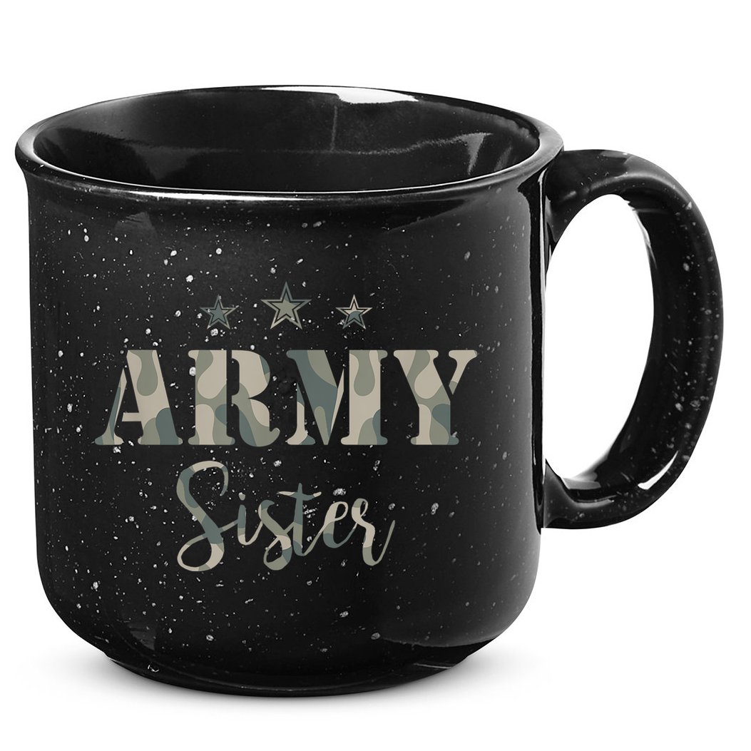Funny Proud Army Sister Gift Camouflage Shirt Army Sister Gift 15oz Campfire Ceramic Mug