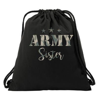 Funny Proud Army Sister Gift Camouflage Shirt Army Sister Gift Drawstring Bag