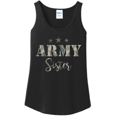 Funny Proud Army Sister Gift Camouflage Shirt Army Sister Gift Ladies Essential Tank