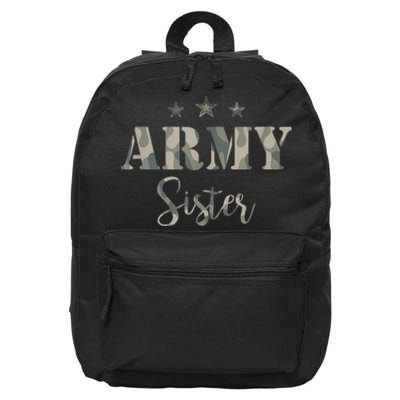 Funny Proud Army Sister Gift Camouflage Shirt Army Sister Gift 16 in Basic Backpack