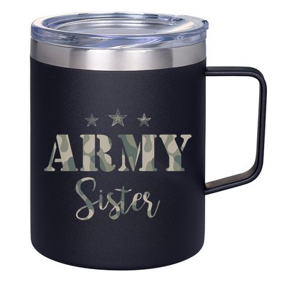 Funny Proud Army Sister Gift Camouflage Shirt Army Sister Gift 12oz Stainless Steel Coffee Mug