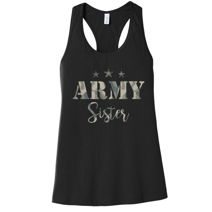 Funny Proud Army Sister Gift Camouflage Shirt Army Sister Gift Women's Racerback Tank