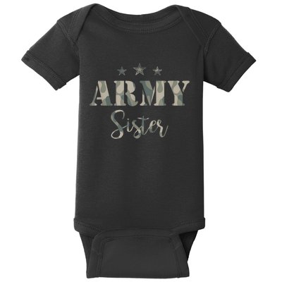 Funny Proud Army Sister Gift Camouflage Shirt Army Sister Gift Baby Bodysuit