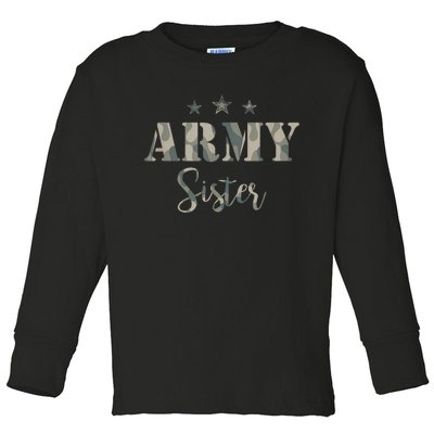 Funny Proud Army Sister Gift Camouflage Shirt Army Sister Gift Toddler Long Sleeve Shirt