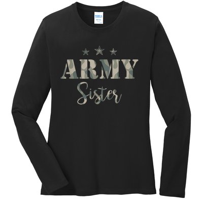 Funny Proud Army Sister Gift Camouflage Shirt Army Sister Gift Ladies Long Sleeve Shirt