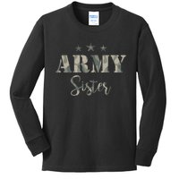 Funny Proud Army Sister Gift Camouflage Shirt Army Sister Gift Kids Long Sleeve Shirt