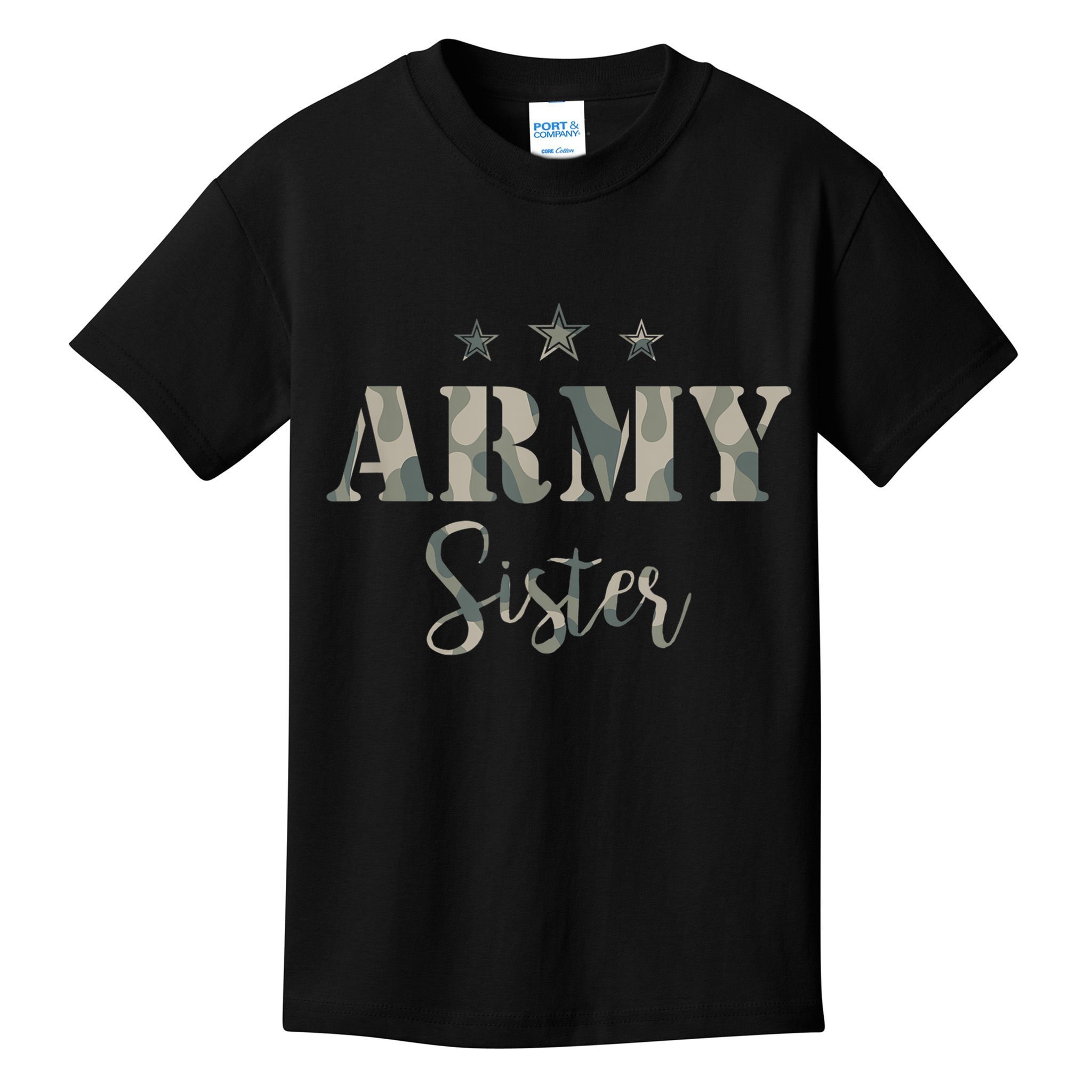 Funny Proud Army Sister Gift Camouflage Shirt Army Sister Gift Kids T-Shirt
