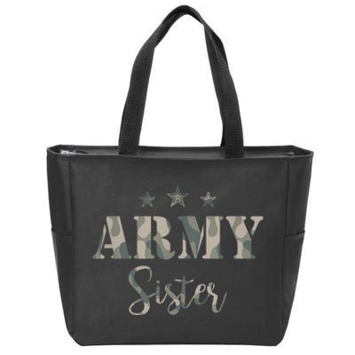 Funny Proud Army Sister Gift Camouflage Shirt Army Sister Gift Zip Tote Bag