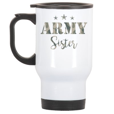 Funny Proud Army Sister Gift Camouflage Shirt Army Sister Gift Stainless Steel Travel Mug