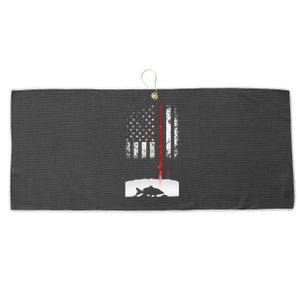 Fishing Pole American Flag Gift For Patriotic Fisherman Large Microfiber Waffle Golf Towel