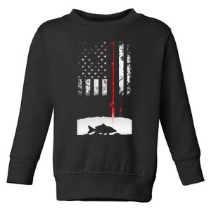 Fishing Pole American Flag Gift For Patriotic Fisherman Toddler Sweatshirt