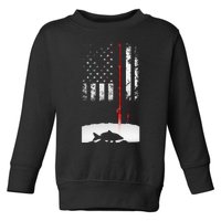 Fishing Pole American Flag Gift For Patriotic Fisherman Toddler Sweatshirt