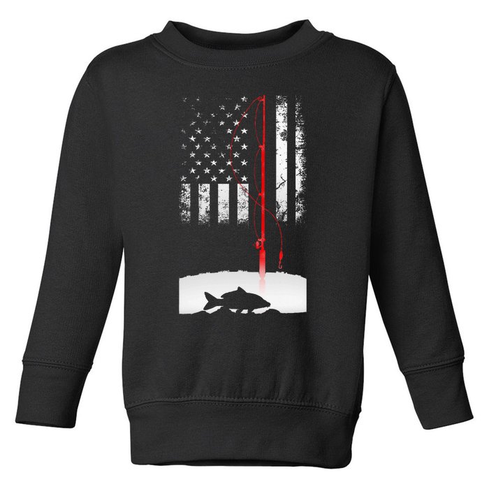 Fishing Pole American Flag Gift For Patriotic Fisherman Toddler Sweatshirt