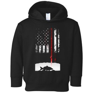 Fishing Pole American Flag Gift For Patriotic Fisherman Toddler Hoodie