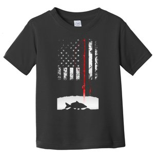 Fishing Pole American Flag Gift For Patriotic Fisherman Toddler T-Shirt