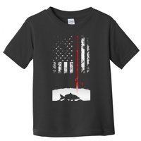 Fishing Pole American Flag Gift For Patriotic Fisherman Toddler T-Shirt