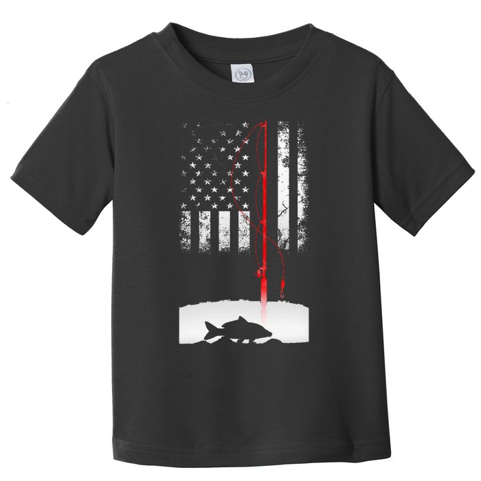 Fishing Pole American Flag Gift For Patriotic Fisherman Toddler T-Shirt