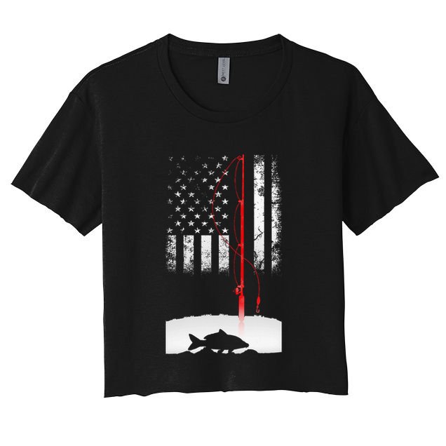 Fishing Pole American Flag Gift For Patriotic Fisherman Crop Top