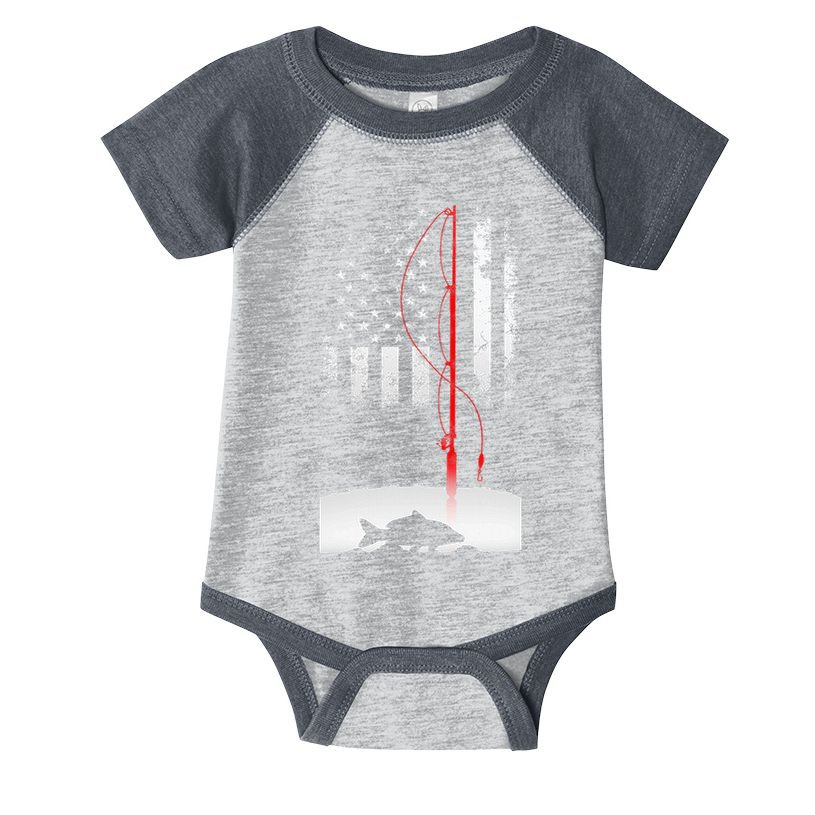 Fishing Pole American Flag Gift For Patriotic Fisherman Infant Baby Jersey Bodysuit