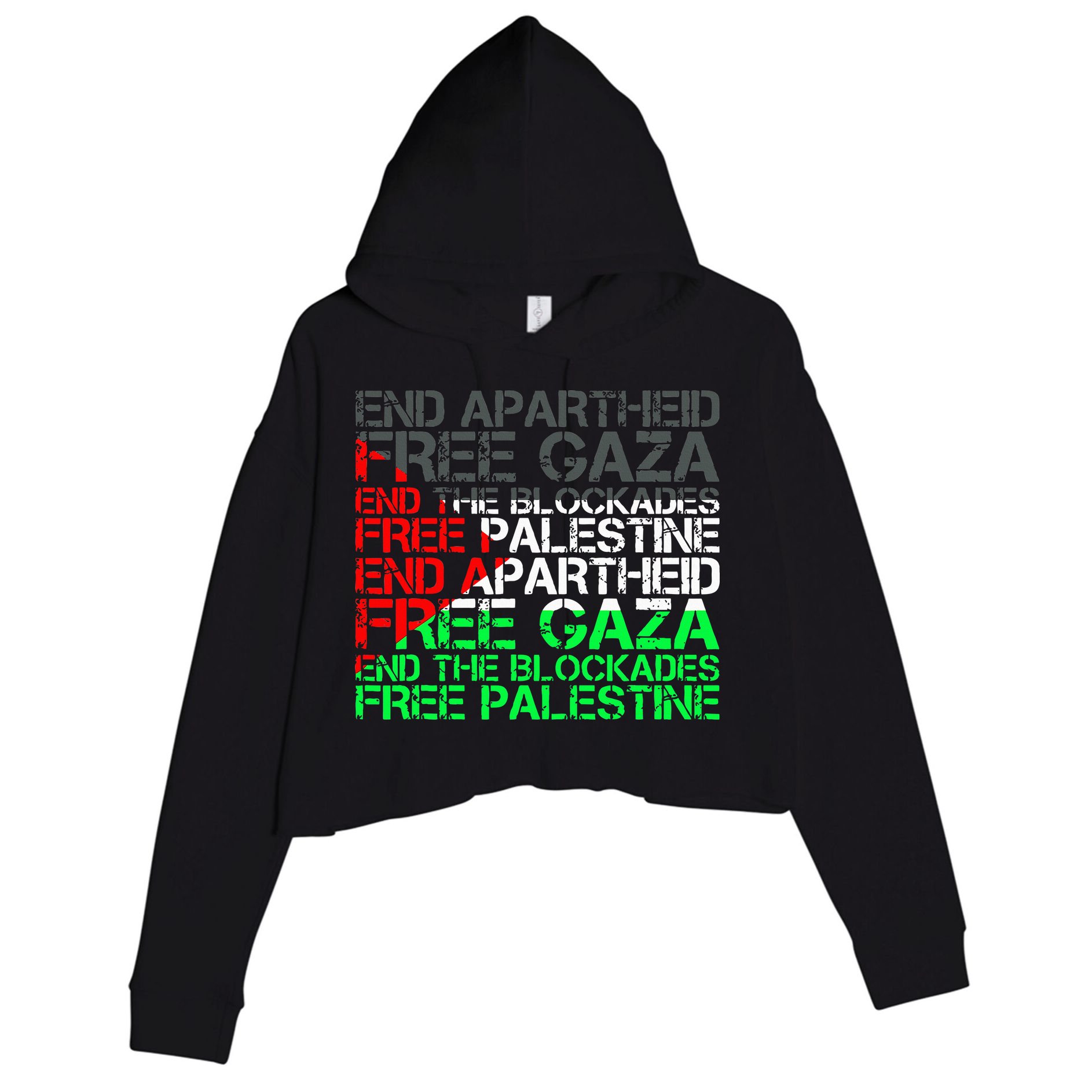 Free Palestine Arabic Palestine Gaza Jerusalem Support Flag Crop Fleece Hoodie