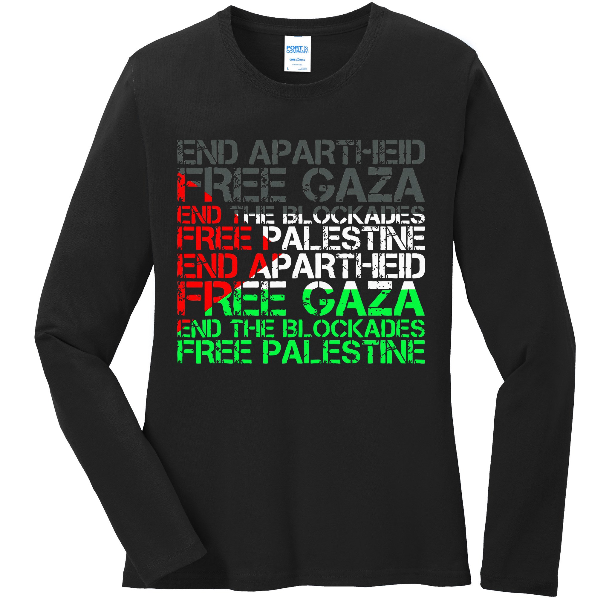 Free Palestine Arabic Palestine Gaza Jerusalem Support Flag Ladies Long Sleeve Shirt