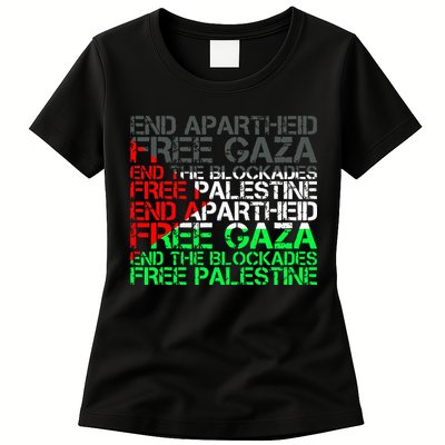 Free Palestine Arabic Palestine Gaza Jerusalem Support Flag Womens T-Shirt