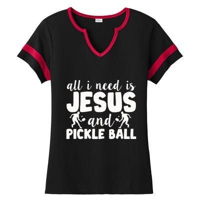 Funny Pickleball All I Need Is Jesus And PickleBall Ladies Halftime Notch Neck Tee