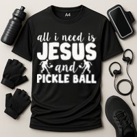 Funny Pickleball All I Need Is Jesus And PickleBall Cooling Performance Crew T-Shirt