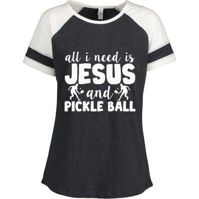 Funny Pickleball All I Need Is Jesus And PickleBall Enza Ladies Jersey Colorblock Tee