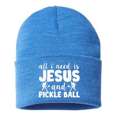 Funny Pickleball All I Need Is Jesus And PickleBall Sustainable Knit Beanie