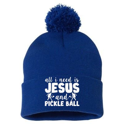 Funny Pickleball All I Need Is Jesus And PickleBall Pom Pom 12in Knit Beanie