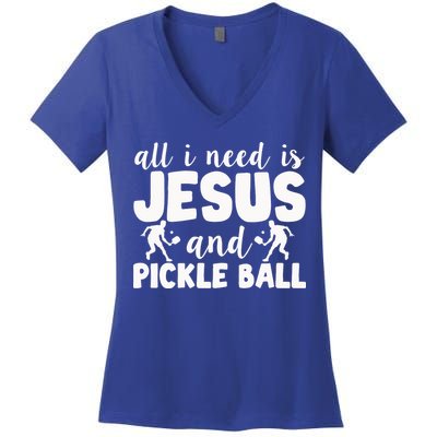 Funny Pickleball All I Need Is Jesus And PickleBall Women's V-Neck T-Shirt