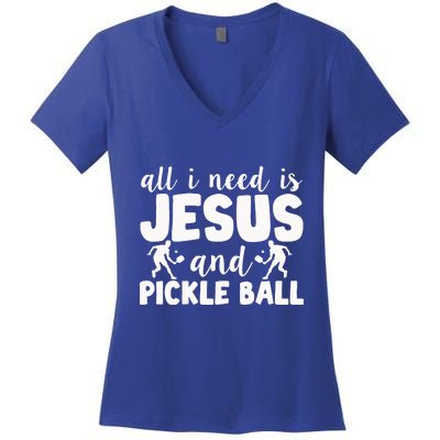 Funny Pickleball All I Need Is Jesus And PickleBall Women's V-Neck T-Shirt