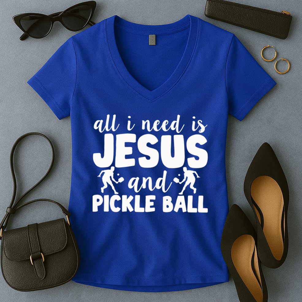 Funny Pickleball All I Need Is Jesus And PickleBall Women's V-Neck T-Shirt